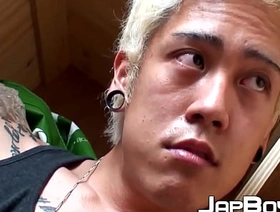 Blond Japanese twink toys in the matter of hole increased by strokes his dick chinese cum manage gay porn