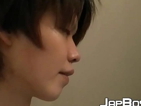 Young Japanese spreads his ass before stroking yourselves merely gay asia massage porn