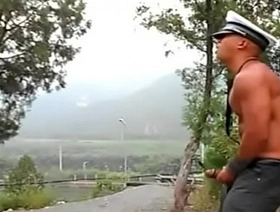 Chinese muscular guy jerking outdoor and gravamen a huge cum from his monster dick chinese dad son gay porn