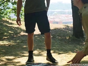 Camp Site Outdoor Bareback Triptych Spit Roast hot house gay porn