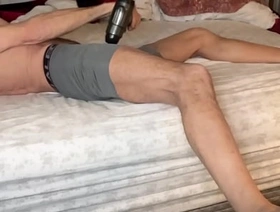 Stretching Tension in Bed with Massage Gun in on Bed in Tight Bodyguard Briefs July 2024 office japan gay porn