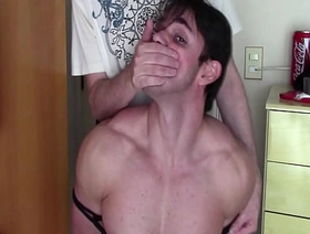 Peter handgagged, stuffed frowardness with socks with an increment of hatless wearing lycra pants 2 FREE gay porn sleep chinese