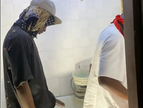 met in along to bathroom after sexual intercourse to have a quick gay fuck hot gay mens porn