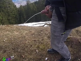 While hiking at hand the mountains I had to piss, then I jerked my cock with pleasure. (S) hot sermonizer joyful porn